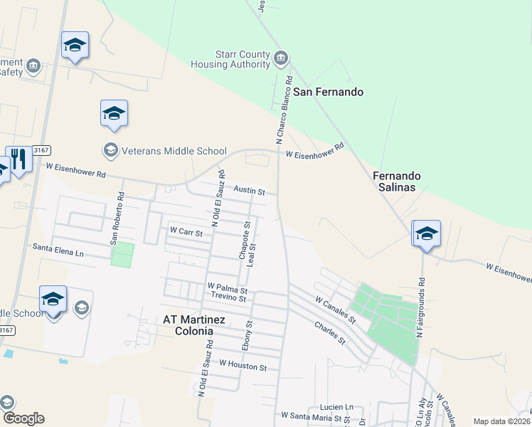 map of restaurants, bars, coffee shops, grocery stores, and more near 107 Beaumont Street in Rio Grande City