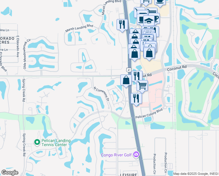 map of restaurants, bars, coffee shops, grocery stores, and more near 23560 Walden Center Drive in Estero