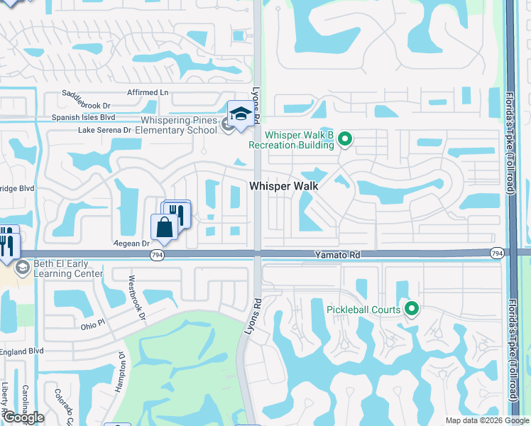 map of restaurants, bars, coffee shops, grocery stores, and more near 18801 Schooner Drive in Boca Raton