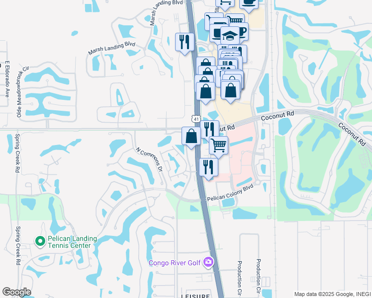 map of restaurants, bars, coffee shops, grocery stores, and more near 23421 Walden Center Drive in Bonita Springs