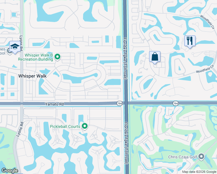 map of restaurants, bars, coffee shops, grocery stores, and more near 8100 West Whisper Walk Boulevard in Boca Raton