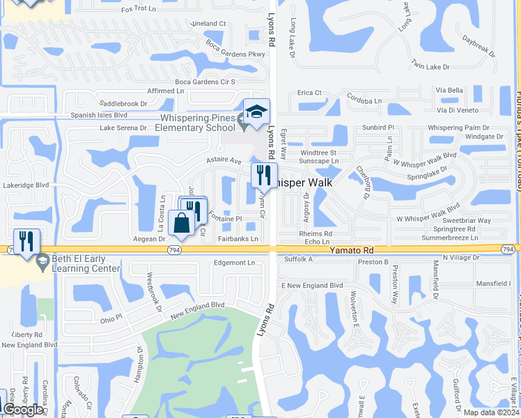map of restaurants, bars, coffee shops, grocery stores, and more near 9095 Flynn Circle in Boca Raton