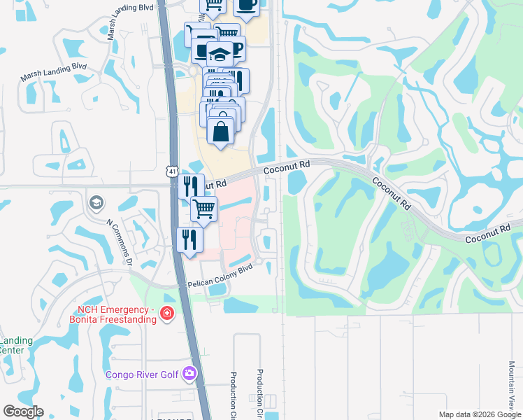 map of restaurants, bars, coffee shops, grocery stores, and more near 8560 Evernia Court in Estero