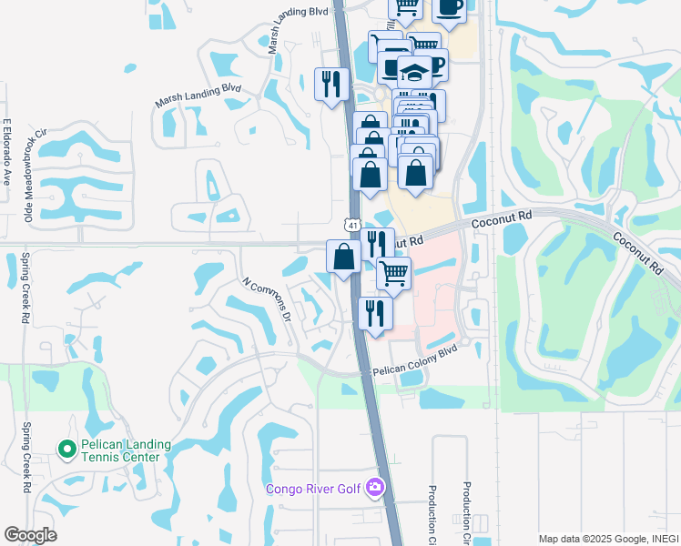 map of restaurants, bars, coffee shops, grocery stores, and more near 23421 Walden Center Drive in Bonita Springs