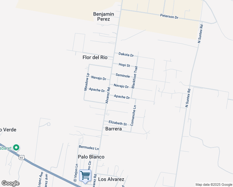 map of restaurants, bars, coffee shops, grocery stores, and more near 427 Apache Drive in Rio Grande City