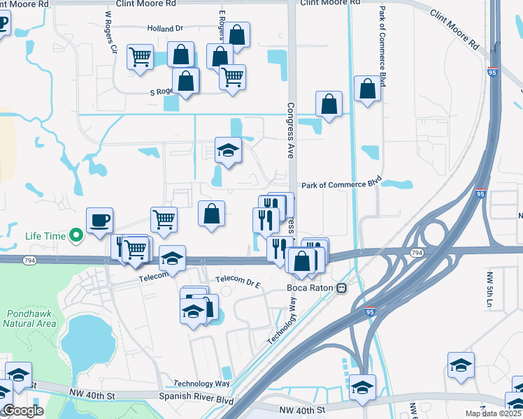 map of restaurants, bars, coffee shops, grocery stores, and more near 5201 Congress Avenue in Boca Raton