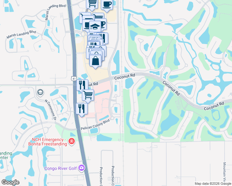 map of restaurants, bars, coffee shops, grocery stores, and more near 8560 Evernia Court in Estero