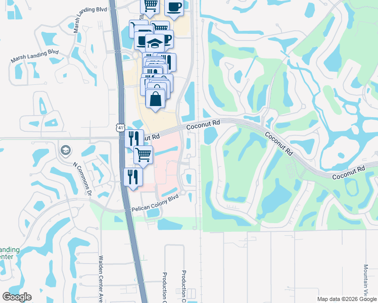map of restaurants, bars, coffee shops, grocery stores, and more near 8560 Evernia Court in Estero