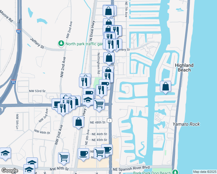 map of restaurants, bars, coffee shops, grocery stores, and more near 5455 North Federal Highway in Boca Raton