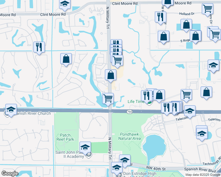 map of restaurants, bars, coffee shops, grocery stores, and more near 5700 North Military Trail in Boca Raton