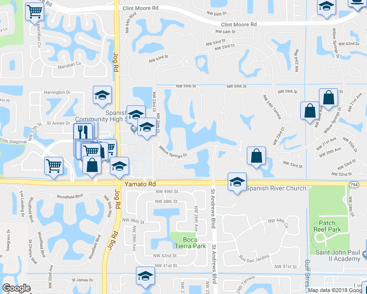 map of restaurants, bars, coffee shops, grocery stores, and more near 5818 Northwest 25th Terrace in Boca Raton