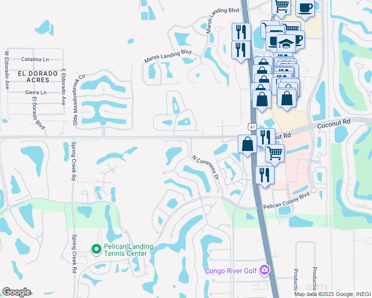 map of restaurants, bars, coffee shops, grocery stores, and more near 23550 Peppermill Court in Bonita Springs
