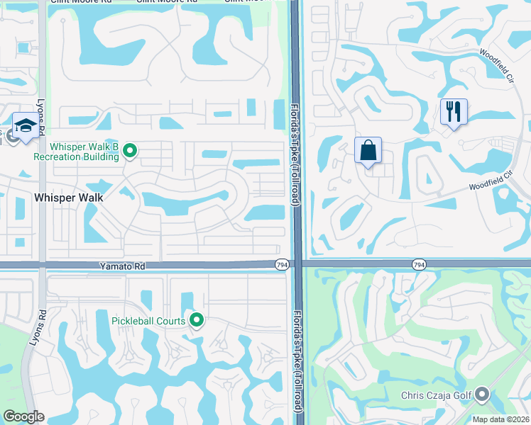 map of restaurants, bars, coffee shops, grocery stores, and more near 8100 West Whisper Walk Boulevard in Boca Raton