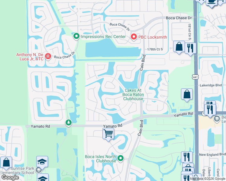 map of restaurants, bars, coffee shops, grocery stores, and more near 10756 Sea Cliff Circle in Boca Raton