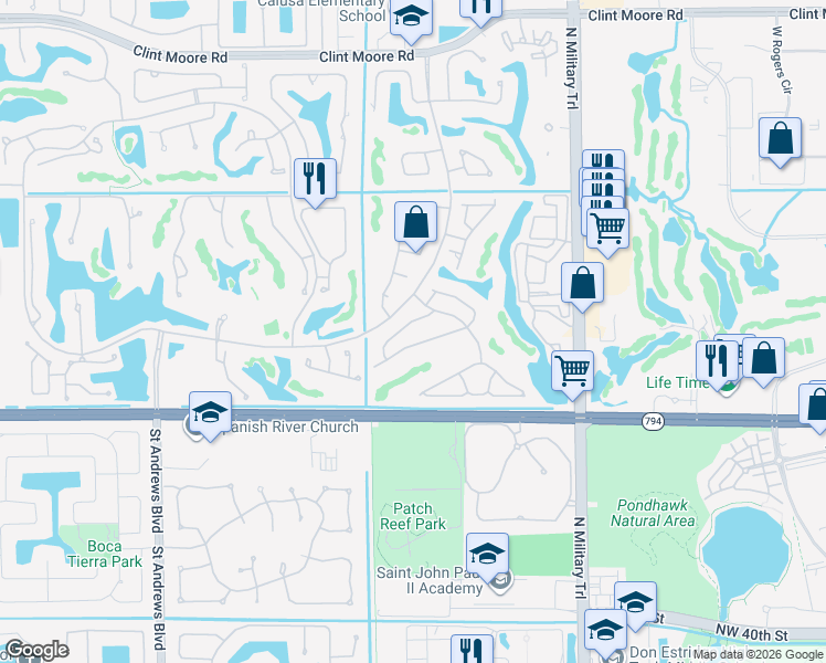 map of restaurants, bars, coffee shops, grocery stores, and more near 5406 Northwest 21st Avenue in Boca Raton