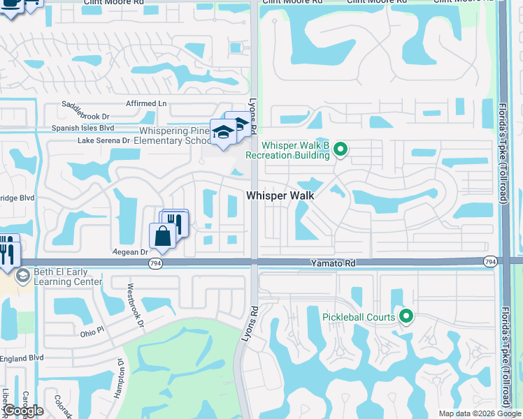 map of restaurants, bars, coffee shops, grocery stores, and more near 18801 Schooner Drive in Boca Raton