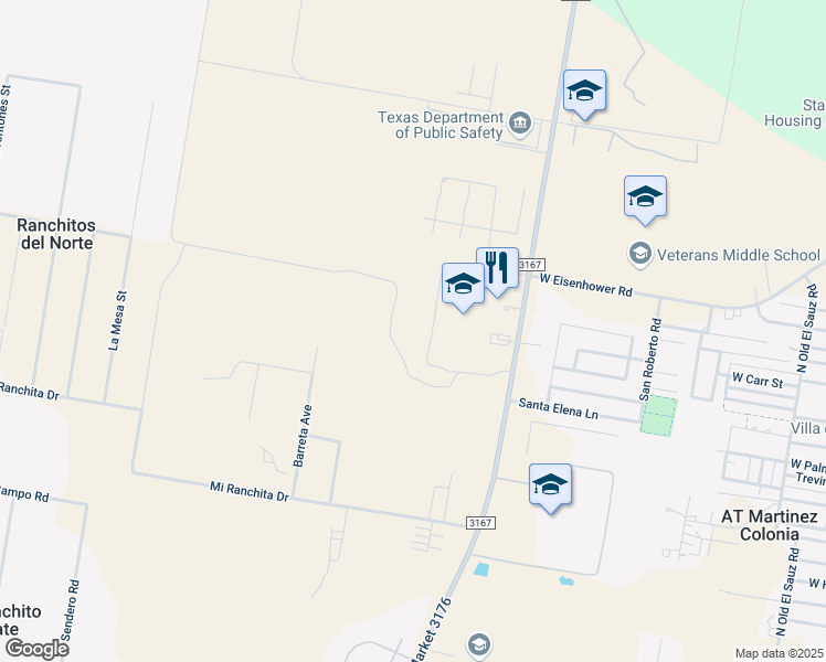 map of restaurants, bars, coffee shops, grocery stores, and more near Eisenhower Road in Rio Grande City