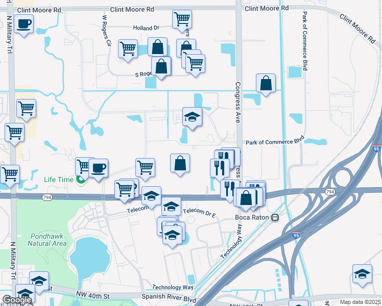 map of restaurants, bars, coffee shops, grocery stores, and more near 846 Broken Sound Parkway Northwest in Boca Raton
