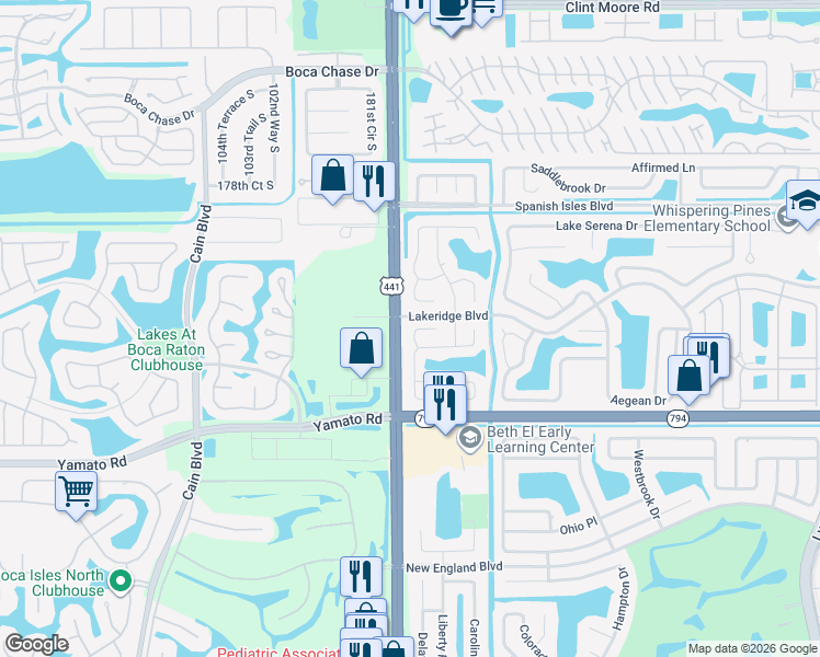 map of restaurants, bars, coffee shops, grocery stores, and more near 9979 Baywater Drive in Boca Raton