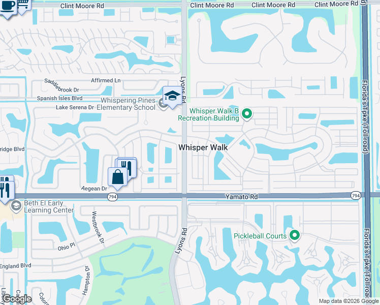 map of restaurants, bars, coffee shops, grocery stores, and more near 18801 Schooner Drive in Boca Raton