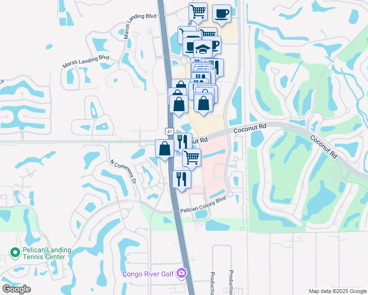 map of restaurants, bars, coffee shops, grocery stores, and more near 8350 Health Center Boulevard in Bonita Springs