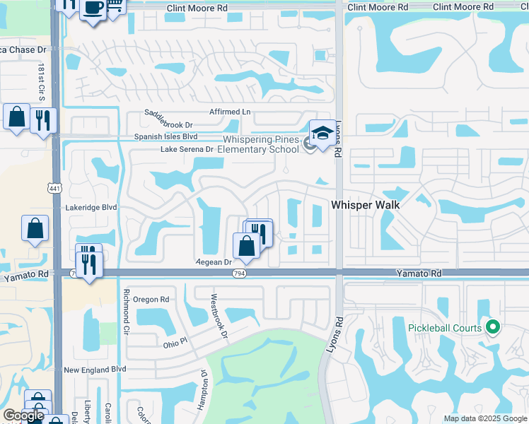 map of restaurants, bars, coffee shops, grocery stores, and more near 18800 Jolson Avenue in Boca Raton