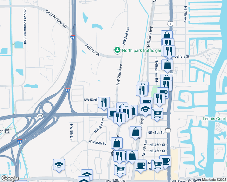 map of restaurants, bars, coffee shops, grocery stores, and more near 5301 Northwest 2nd Avenue in Boca Raton