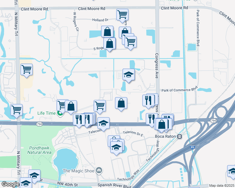 map of restaurants, bars, coffee shops, grocery stores, and more near 856 Broken Sound Parkway Northwest in Boca Raton
