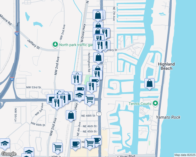 map of restaurants, bars, coffee shops, grocery stores, and more near 5455 North Federal Highway in Boca Raton