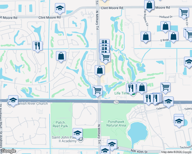 map of restaurants, bars, coffee shops, grocery stores, and more near 5509 North Military Trail in Boca Raton