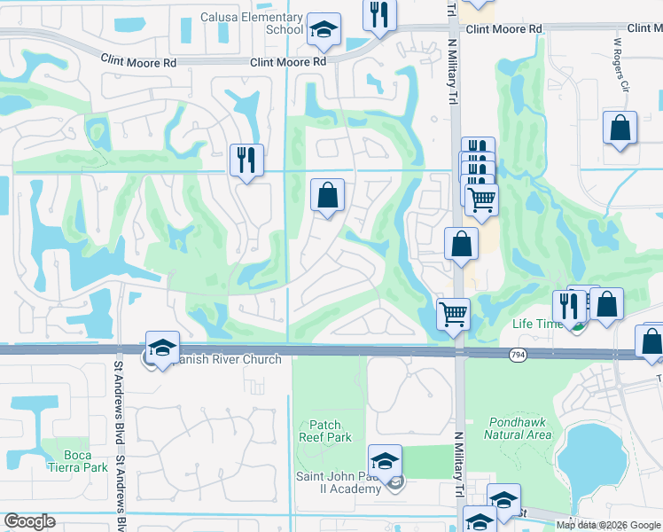 map of restaurants, bars, coffee shops, grocery stores, and more near 2103 Northwest 56th Street in Boca Raton