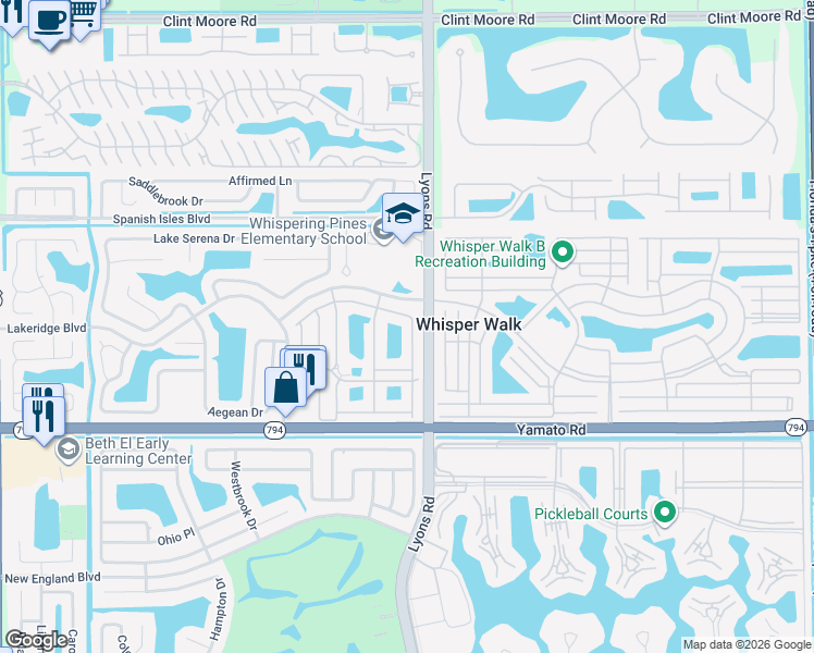 map of restaurants, bars, coffee shops, grocery stores, and more near in Whisper Walk