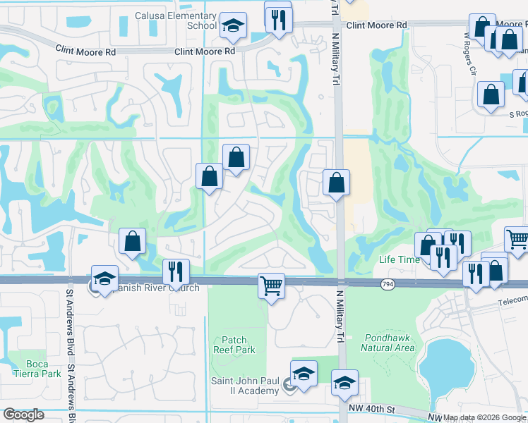 map of restaurants, bars, coffee shops, grocery stores, and more near 2051 Northwest 56th Street in Boca Raton