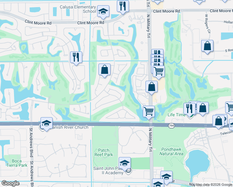 map of restaurants, bars, coffee shops, grocery stores, and more near 2051 Northwest 56th Street in Boca Raton