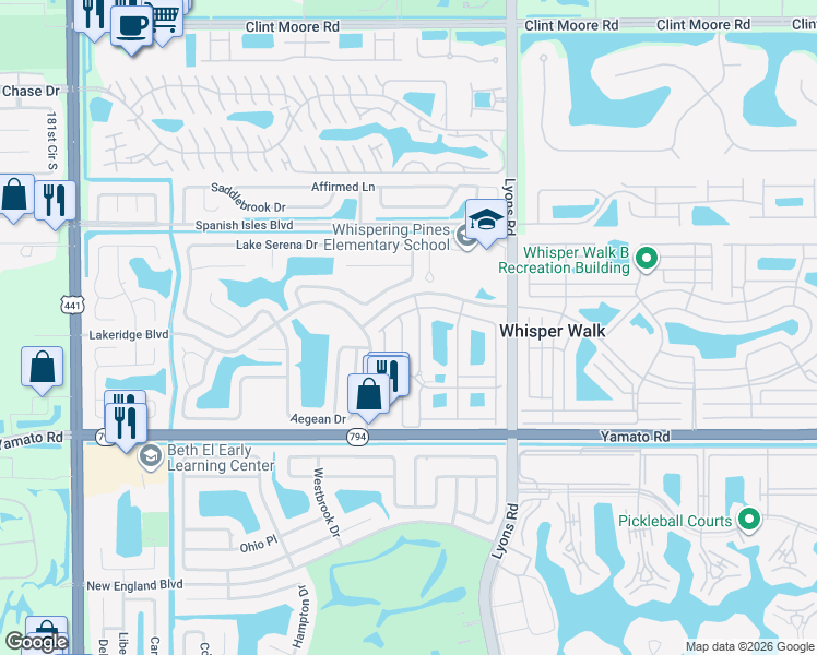 map of restaurants, bars, coffee shops, grocery stores, and more near 9244 Flynn Circle in Boca Raton