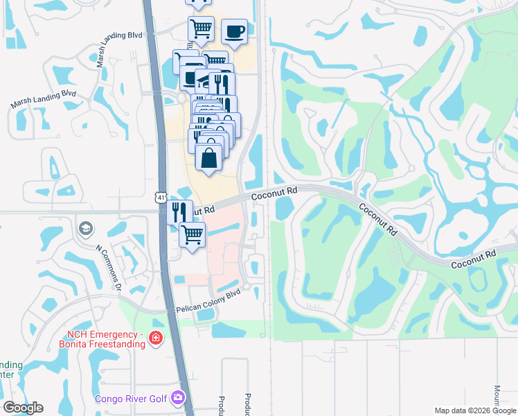 map of restaurants, bars, coffee shops, grocery stores, and more near 23471 Alamanda Drive in Bonita Springs