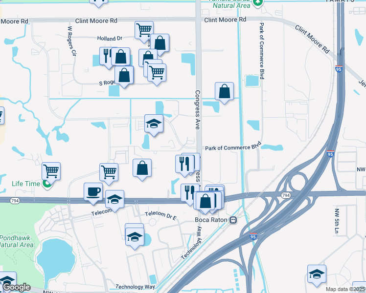 map of restaurants, bars, coffee shops, grocery stores, and more near 836 Broken Sound Parkway Northwest in Boca Raton