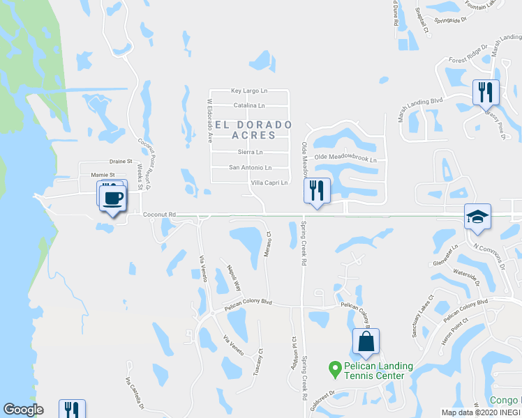 map of restaurants, bars, coffee shops, grocery stores, and more near 23480 El Dorado Boulevard in Bonita Springs