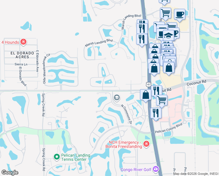 map of restaurants, bars, coffee shops, grocery stores, and more near 3311 South Coconut Island Drive in Bonita Springs