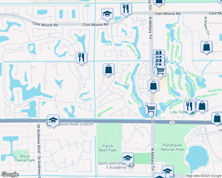 map of restaurants, bars, coffee shops, grocery stores, and more near 2103 Northwest 56th Street in Boca Raton