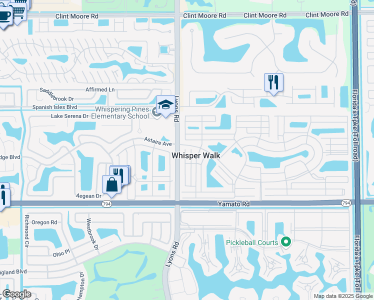 map of restaurants, bars, coffee shops, grocery stores, and more near in Whisper Walk