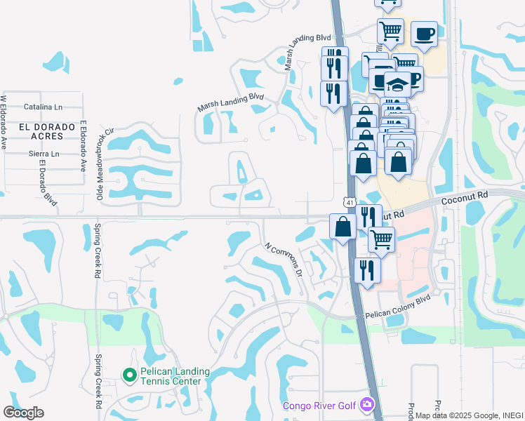 map of restaurants, bars, coffee shops, grocery stores, and more near 3300 Coconut Island Drive in Bonita Springs