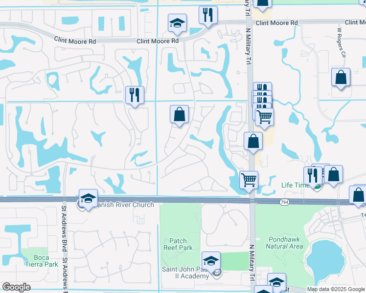 map of restaurants, bars, coffee shops, grocery stores, and more near 2103 Northwest 56th Street in Boca Raton