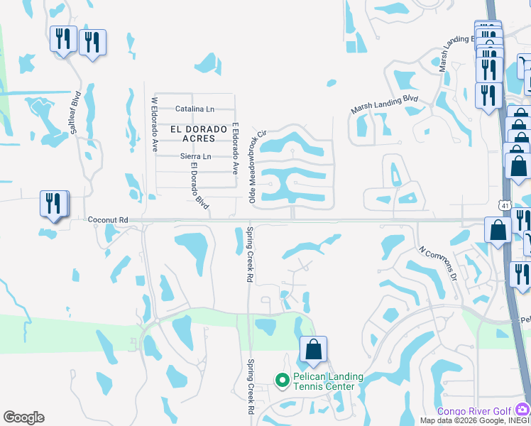 map of restaurants, bars, coffee shops, grocery stores, and more near 23351 Olde Meadowbrook Circle in Bonita Springs