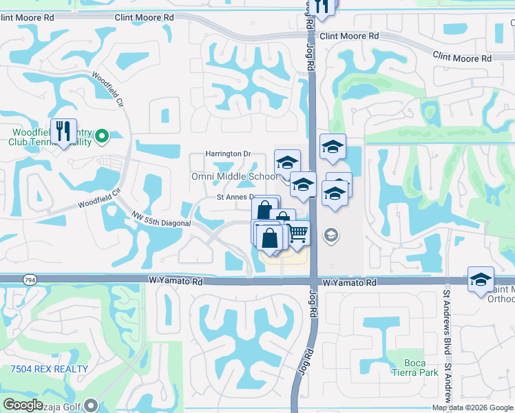 map of restaurants, bars, coffee shops, grocery stores, and more near 3129 Westminster Drive in Boca Raton