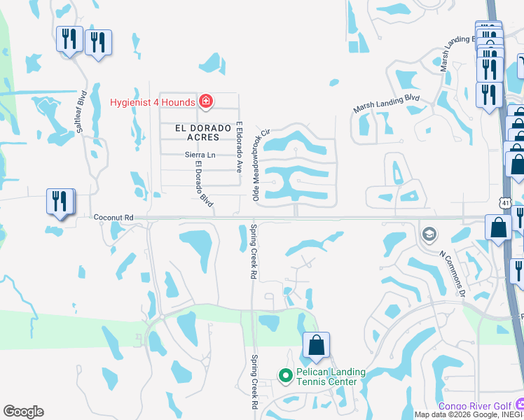 map of restaurants, bars, coffee shops, grocery stores, and more near 23357 Olde Meadowbrook Circle in Bonita Springs
