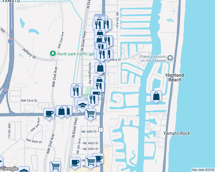 map of restaurants, bars, coffee shops, grocery stores, and more near 612 Northeast Francesca Lane in Boca Raton