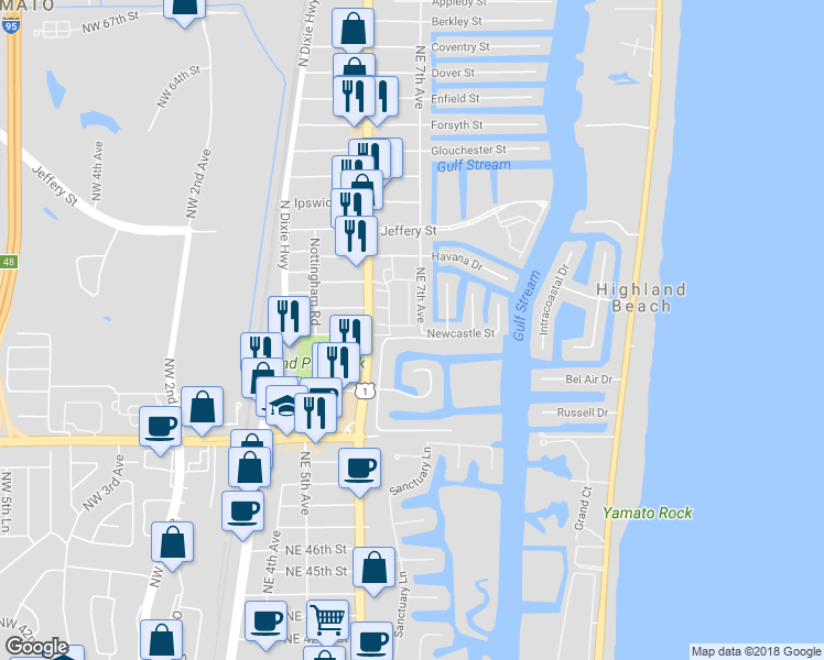 map of restaurants, bars, coffee shops, grocery stores, and more near 660 Northeast Francesca Lane in Boca Raton
