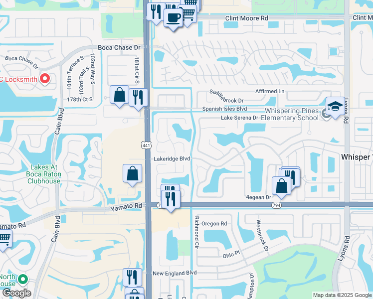 map of restaurants, bars, coffee shops, grocery stores, and more near 9809 Ridge Creek Road in Boca Raton