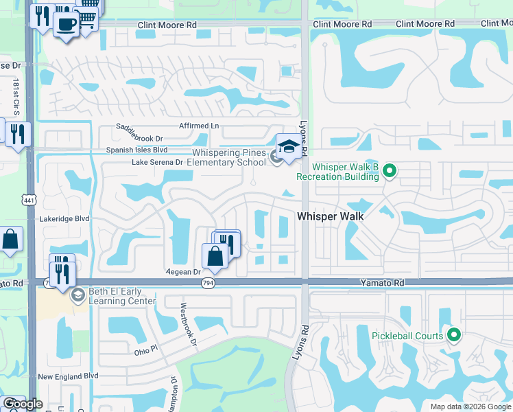 map of restaurants, bars, coffee shops, grocery stores, and more near 9244 Flynn Circle in Boca Raton